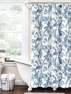 NWT Lush Decor Dolores Blue & White Shower curtain 72” 
x 72” toile